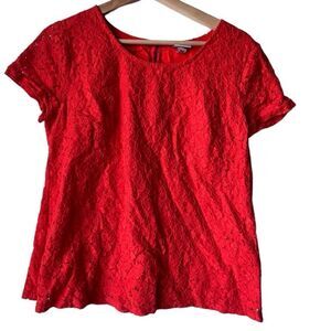Women's MERONA light orange blouse short sleeves lace top for sale size M.